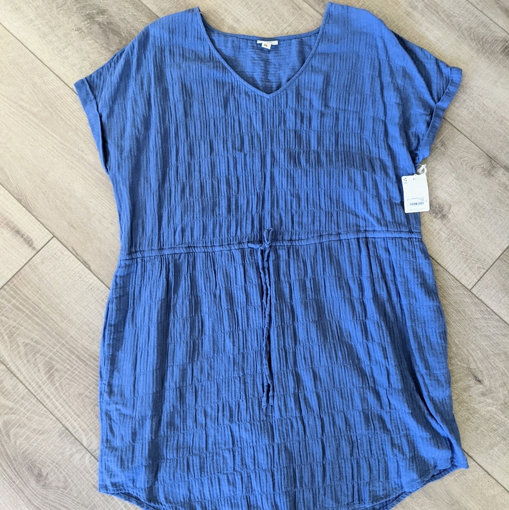 Women's Plus Size‎ Pullover Gauzy Muslin Cotton Blue Lined Dress XXL Minimalist